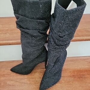 Sparkling Black Heeled Boots for Women